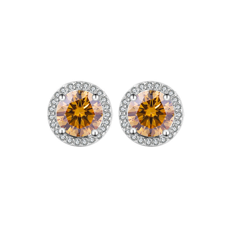 Sier Moissanite Round Bag Simple Graceful Earrings