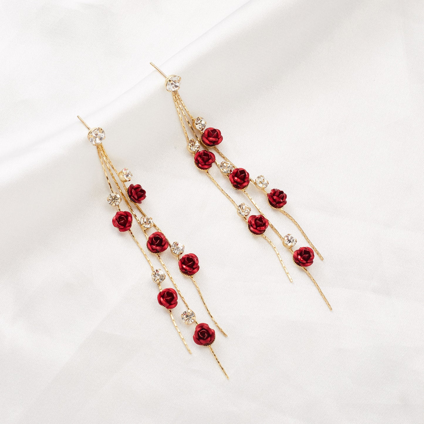 Elegant Long Rose Flower Tassel Super Earrings