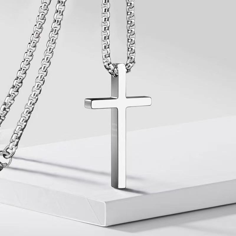 Men's Titanium Steel Glossy Cross Hip Hop Versatile Long Sweater Necklaces