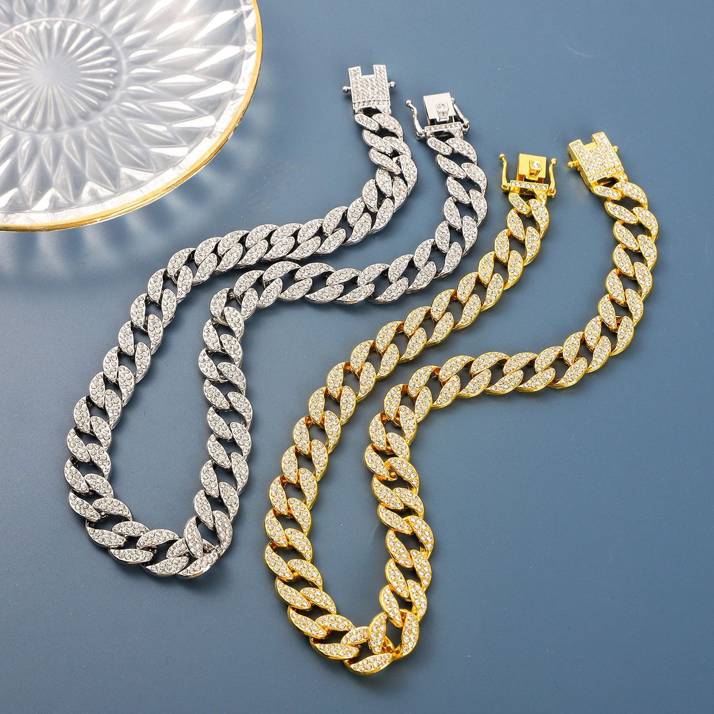 Women's & Men's Cuban Link Chain Ornament Alloy Diamond Necklaces