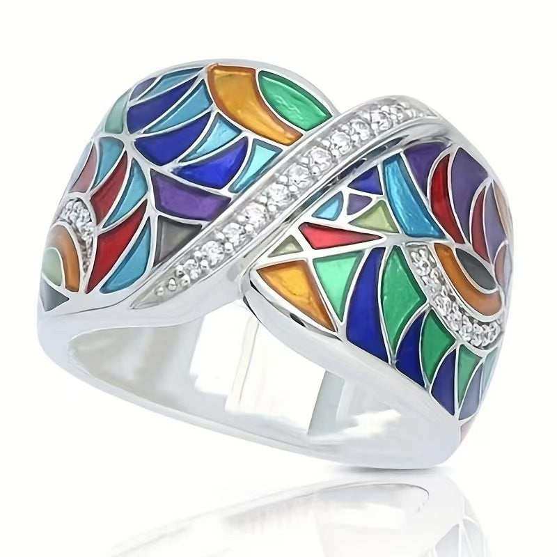 Oil Dripping Pattern Hip Hop Ethnic Rings