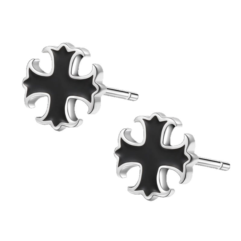 Men's Korean Style Sier Trendy Black Cross Rings