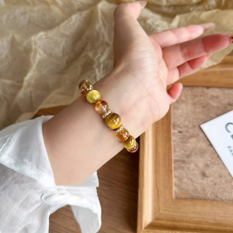 Golden Tiger Eye Fortune Red Agate Yellow Hair Crystal Female Bracelet