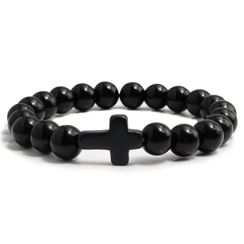 Natural Stone Turquoise Frosted Volcanic Rock Round Bracelet