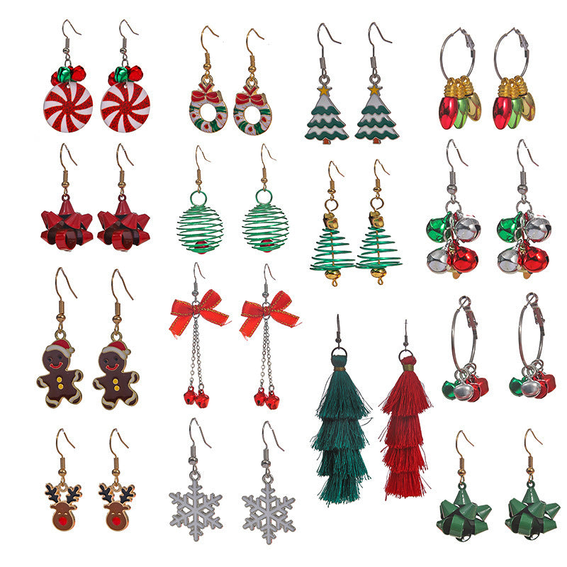 Handmade Exaggerated Big Christmas Tree Five-pointed Star Alloy Stitching Earrings