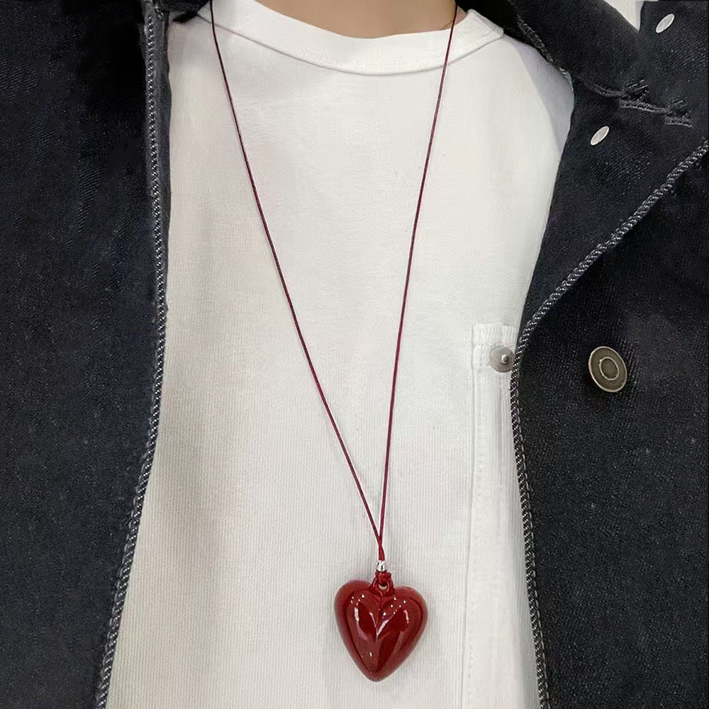 Women's Red Love Sweater Chain Niche High Sense Necklaces