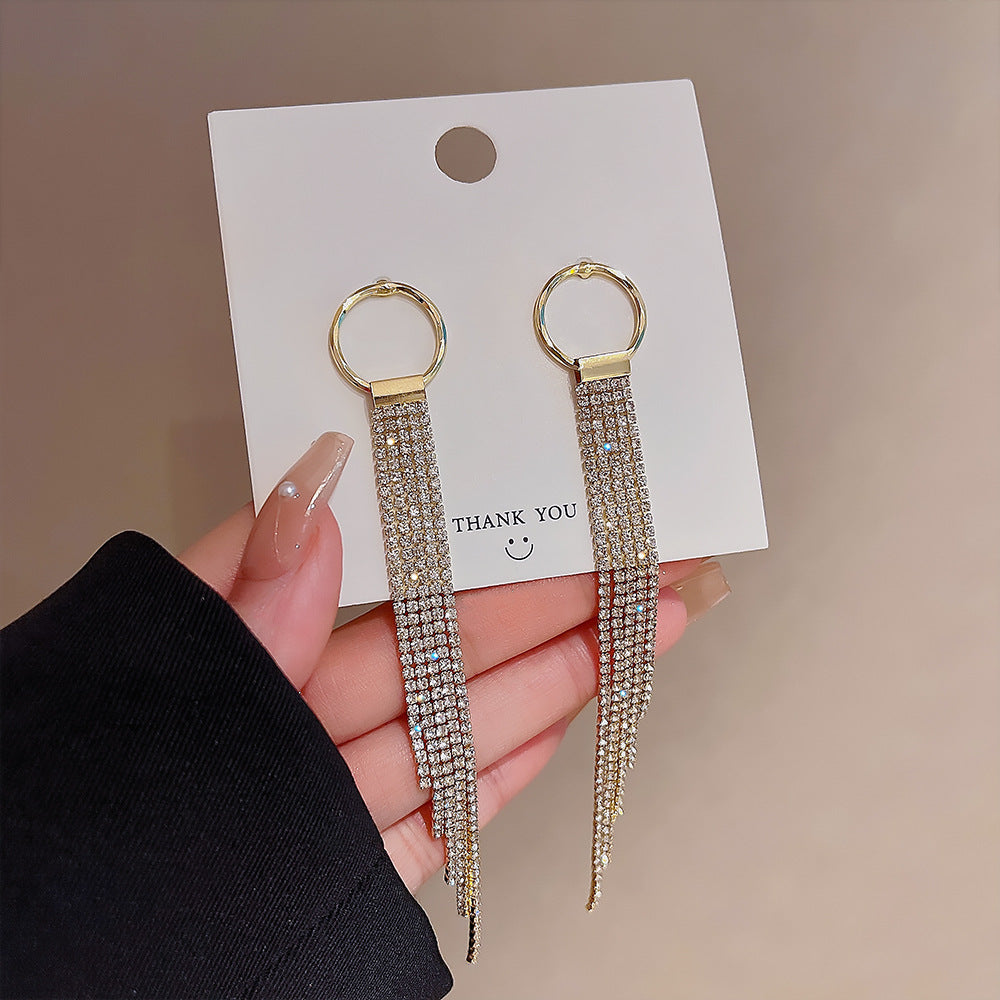 Full Rhinestone Tassel Female Exaggerated Personalized Rings