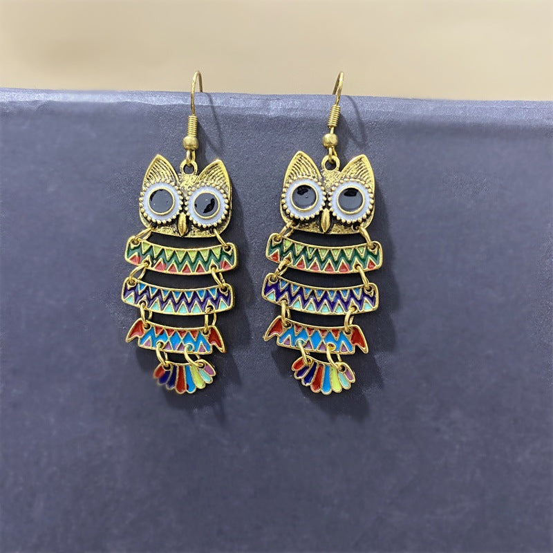 Owl Cute Colorful Retro Ethnic Style Exotic Earrings