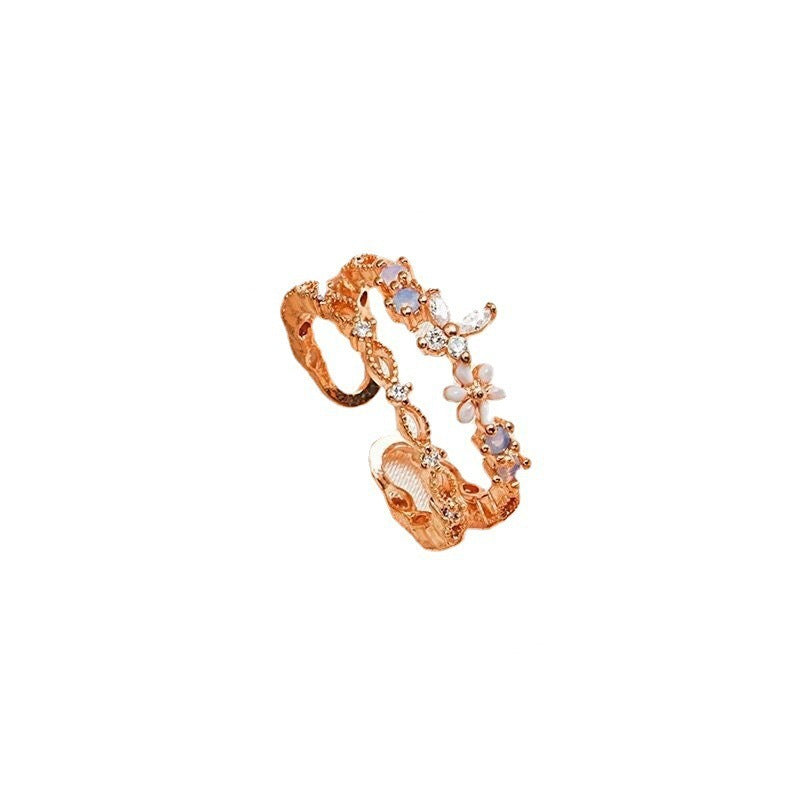 Female Korean Style Fresh Micro Inlaid Little Double Rings