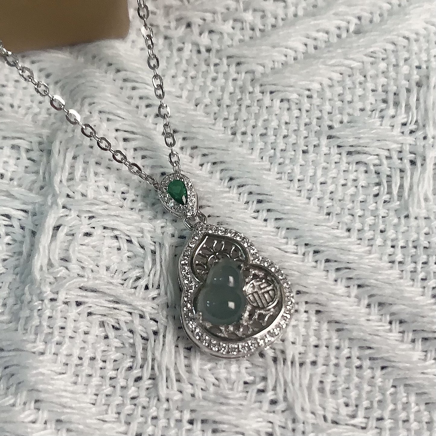 Women's Sier Natural Emerald Fu Character Gourd National Fashion Necklaces