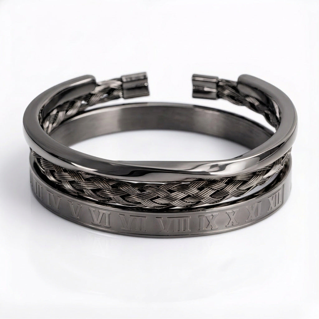 Men's Personalized Style Versatile Roman Letters Woven Square Stainless Bracelet
