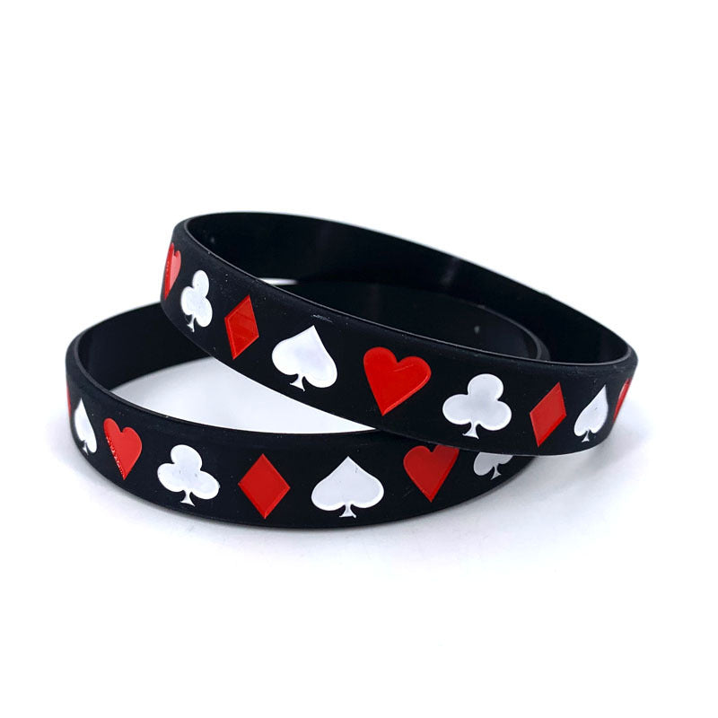 Women's & Men's Poker Color Silicone Filling Chess Card Rubber Bracelet