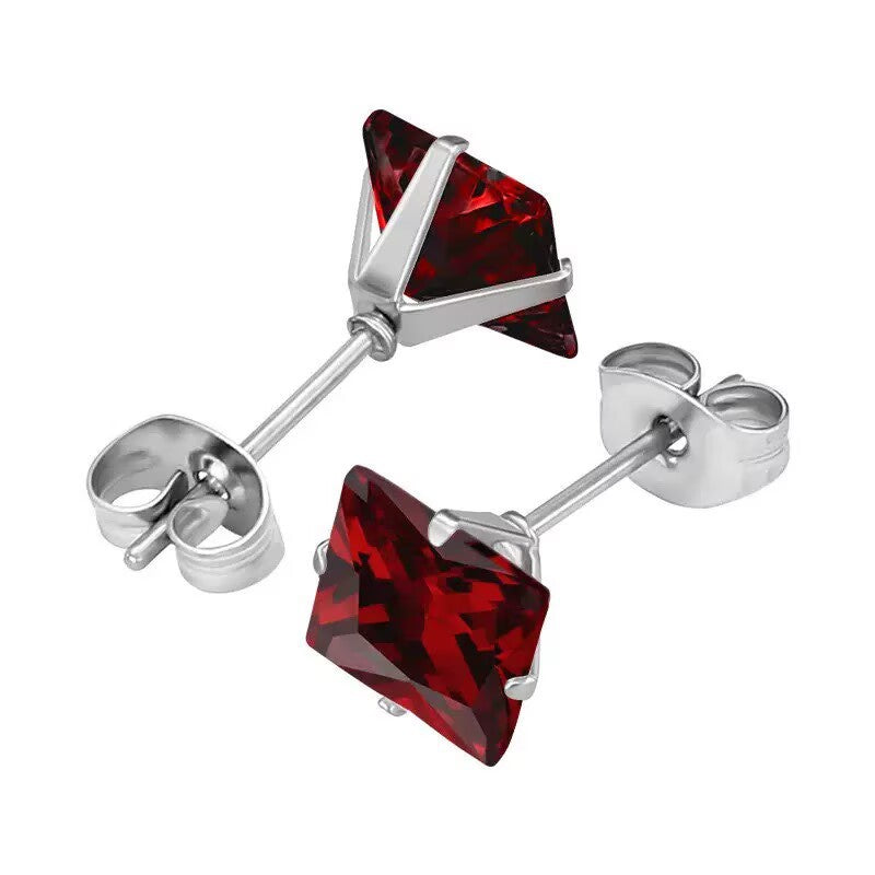 Niche Stainless Steel Square Zircon Color Zirconium Earrings