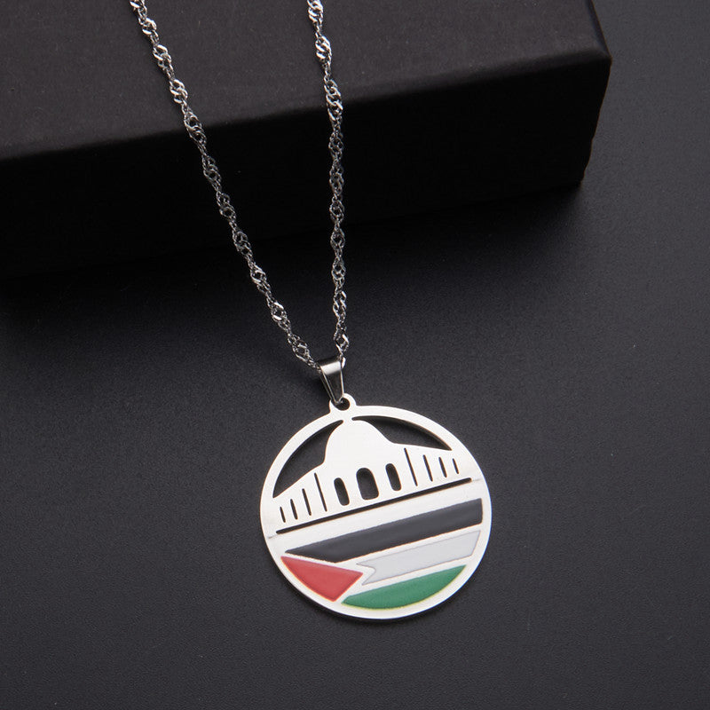 Oil Dripping Vintage Palestine Map Stainless Steel Necklaces