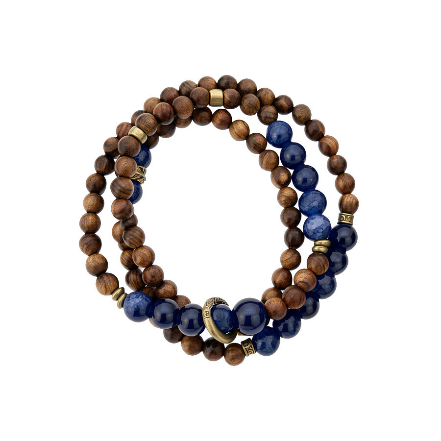 Style Cold Feeling Twin Female Lapis Lazuli Wooden Bead Beaded Bracelet