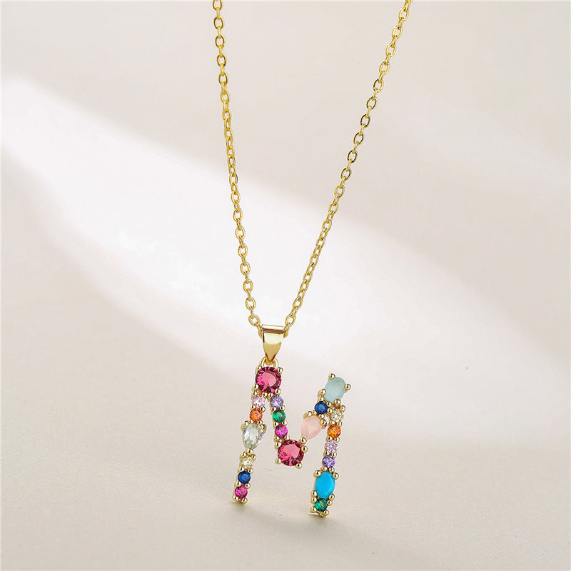 Letter Mixed Colored Gem Inlaid Clavicle Chain Necklaces