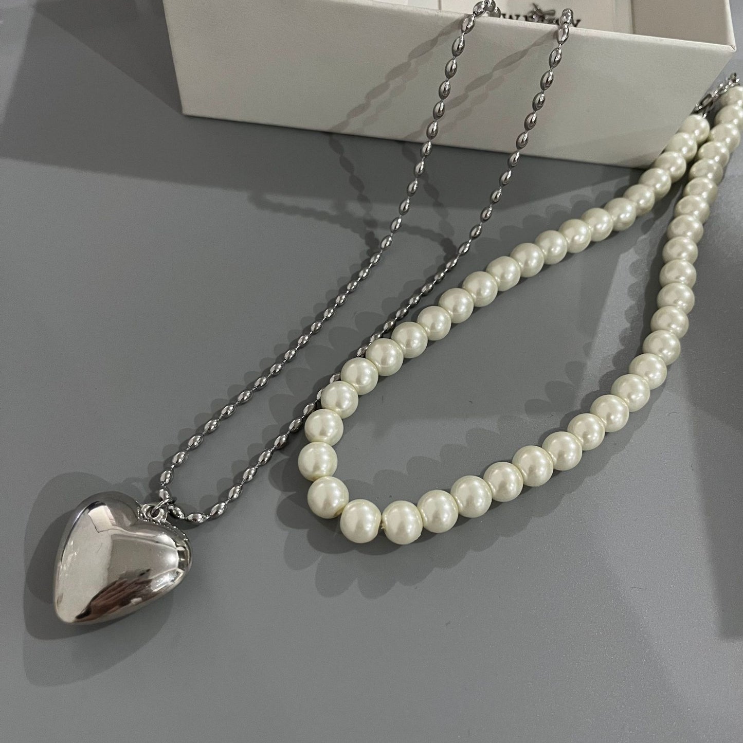 Women's Hollow Love Gray Boutique Pearl Sweater Necklaces
