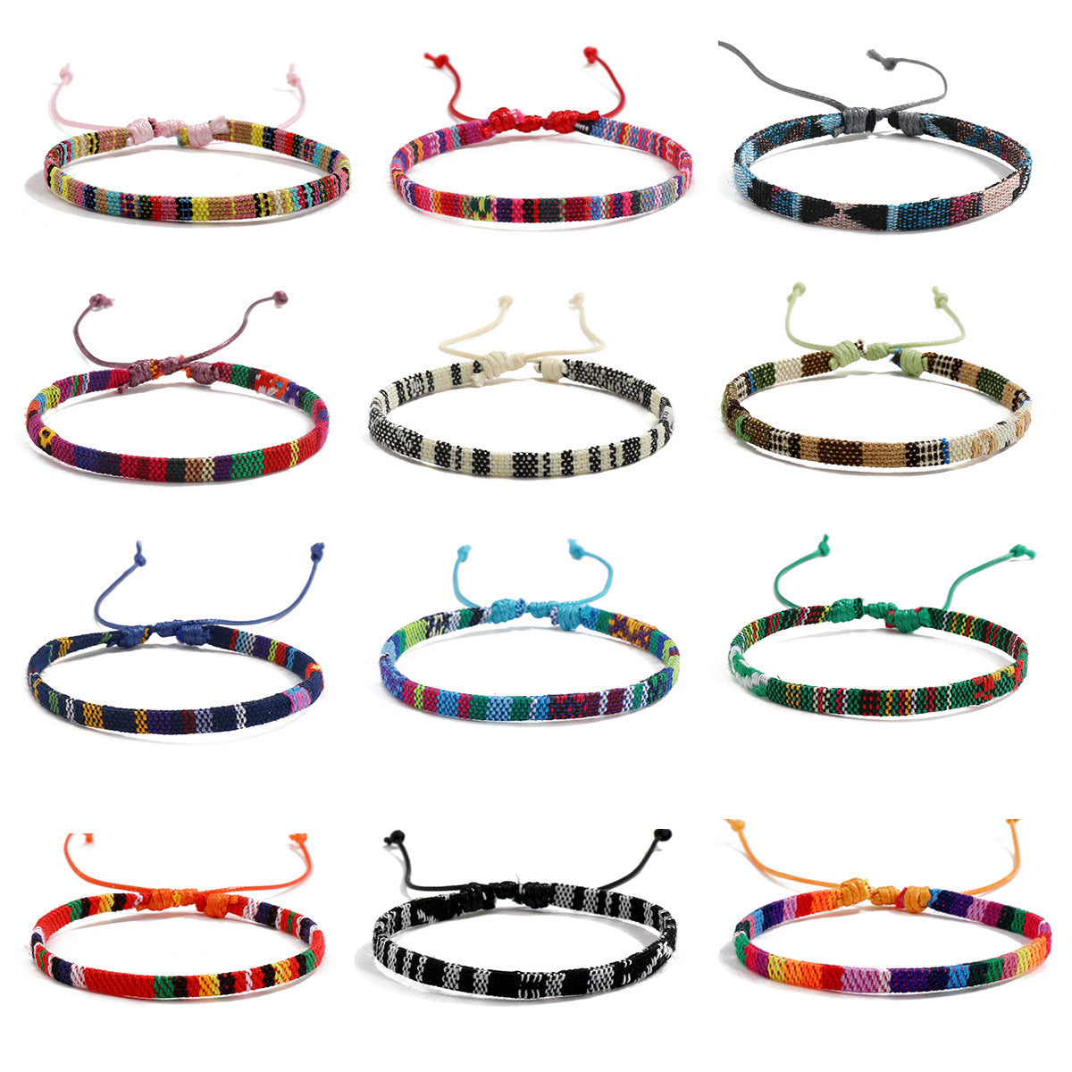 Colorful Bohemian Style Cotton Linen Fabric Woven Simple Carrying Bracelet