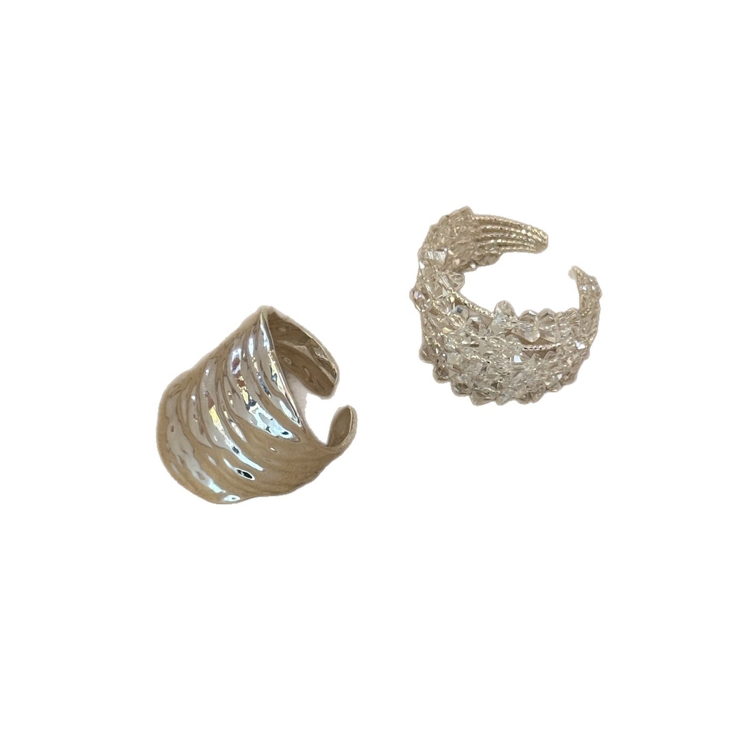 Sier Plating Texture Irregular Wide Surface Fashion Personalized Crystal Index Ring