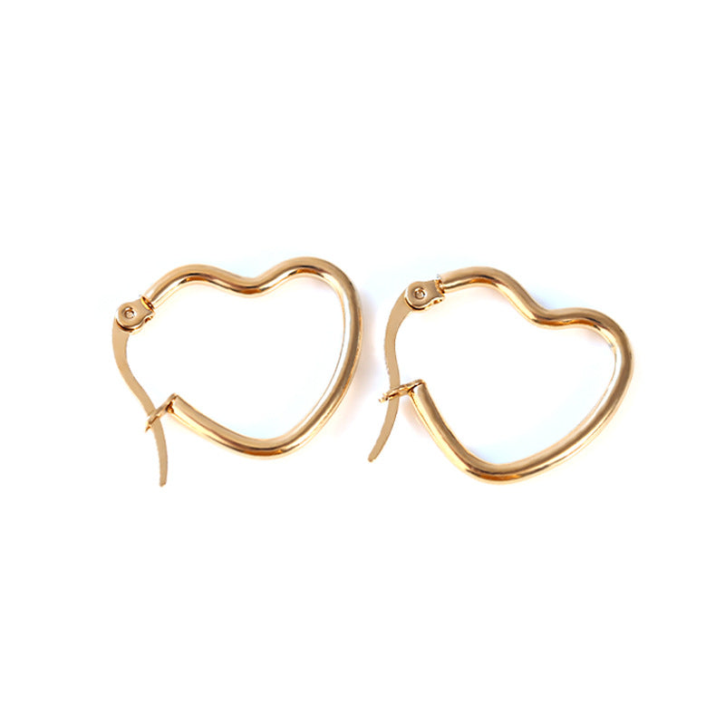 Geometry Pattern Peach Heart Glossy Stainless Steel Gold Plated Titanium Rings