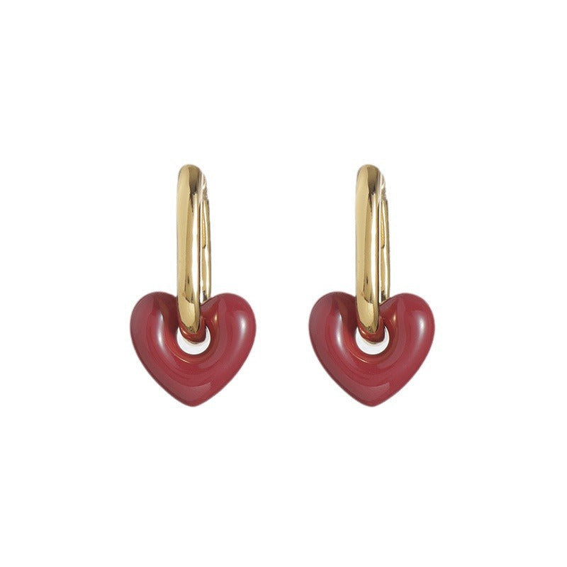 Women's Red Love Heart High-grade Peach Ear Earrings