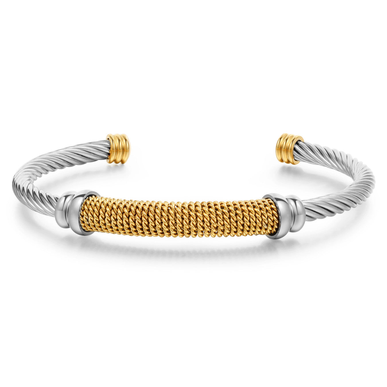 Men's Fashion Simple Titanium Steel Gold Plated Shaped Open Bracelets