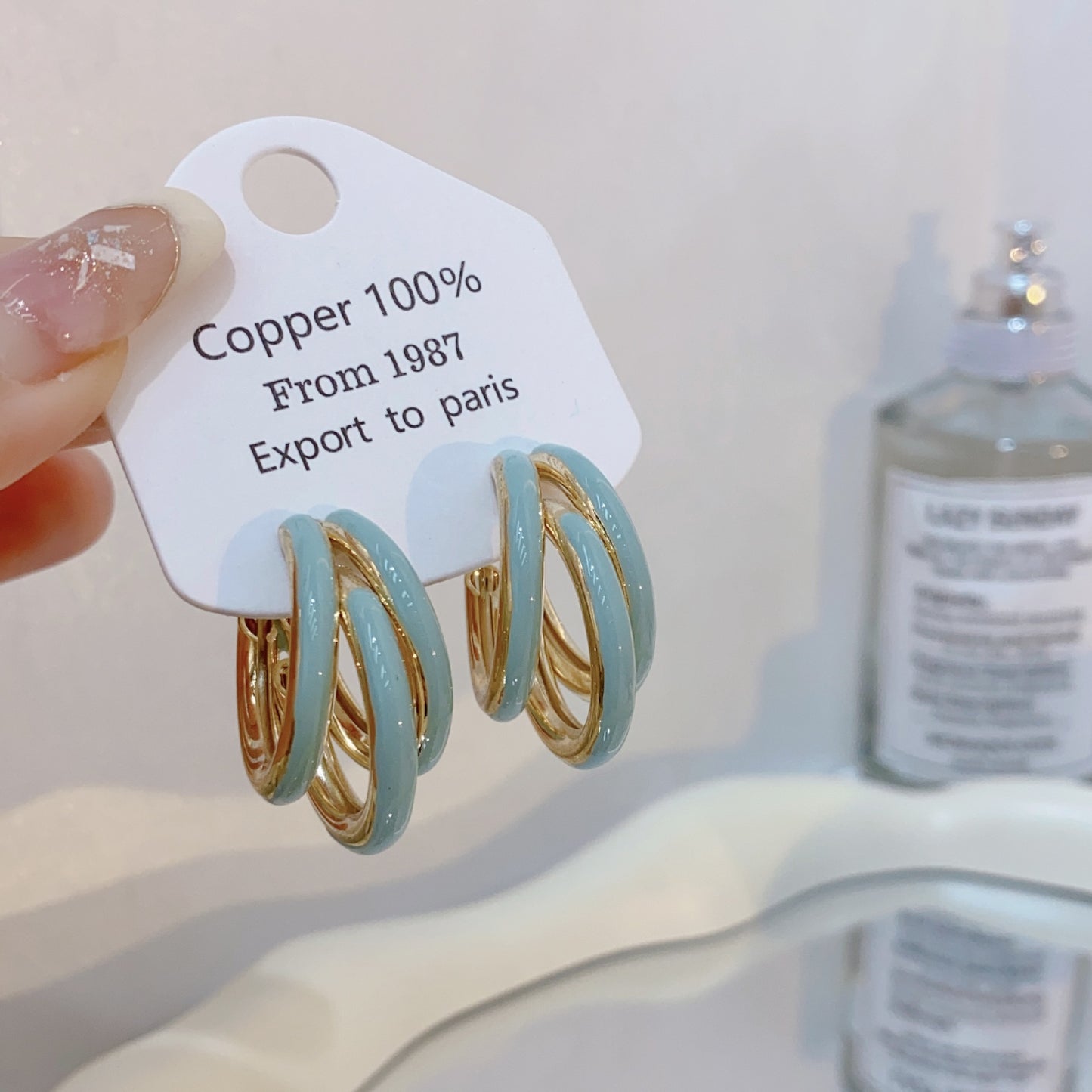 Gold-plated Fashion Blue Color Collection Enamel Earrings
