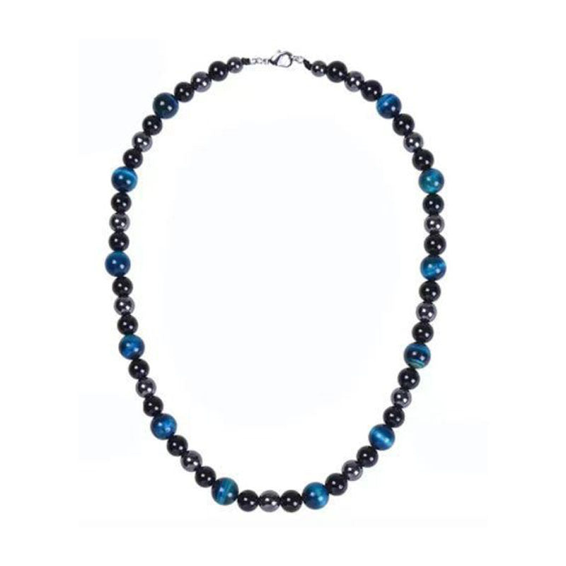 Men's Brocade Tigereye Hematite Obsidian Triple Protection Necklaces
