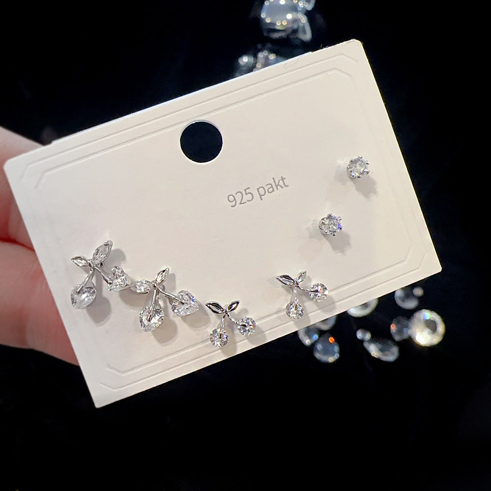 One Card Three Pairs Sier Needle Earrings
