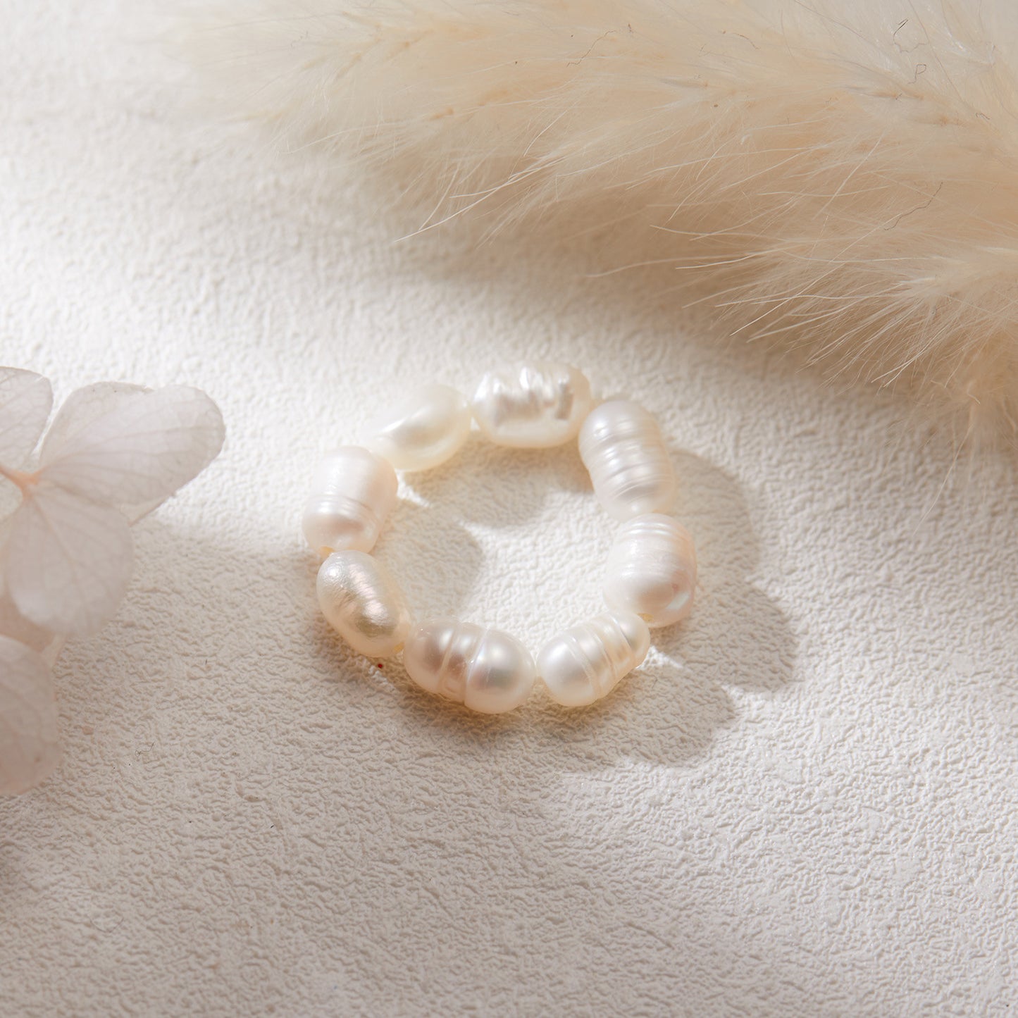 Simple Niche Style Handmade Beaded Pearl Female Twin Rings