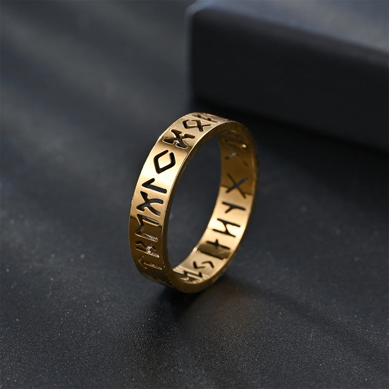Women's & Men's Viking Text Stainless Steel Hollow Titanium Rings