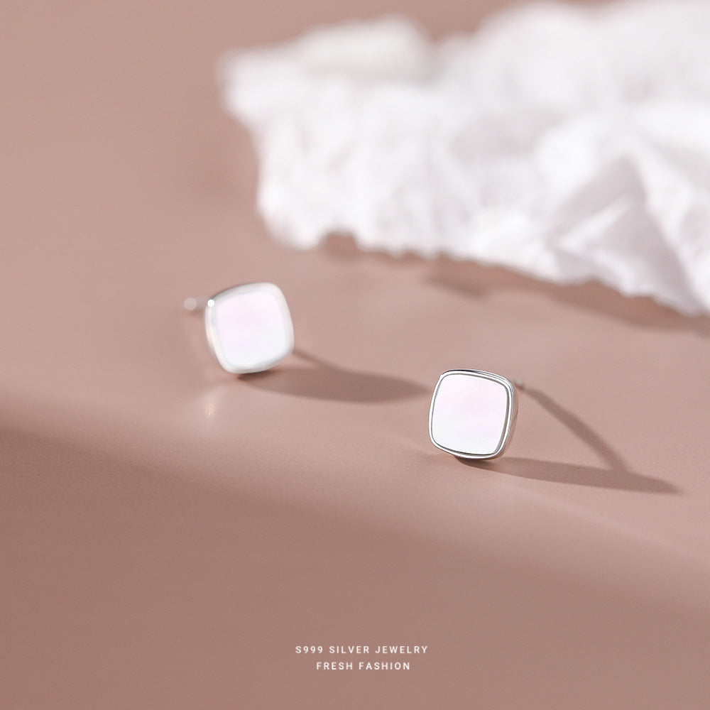 Women's Sier Simple Square Geometric Shell For Retro Earrings