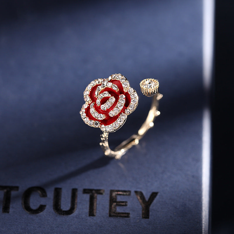 Korean Style Retro Fashion Elegance Jewelry Black Flowers Openings Rings