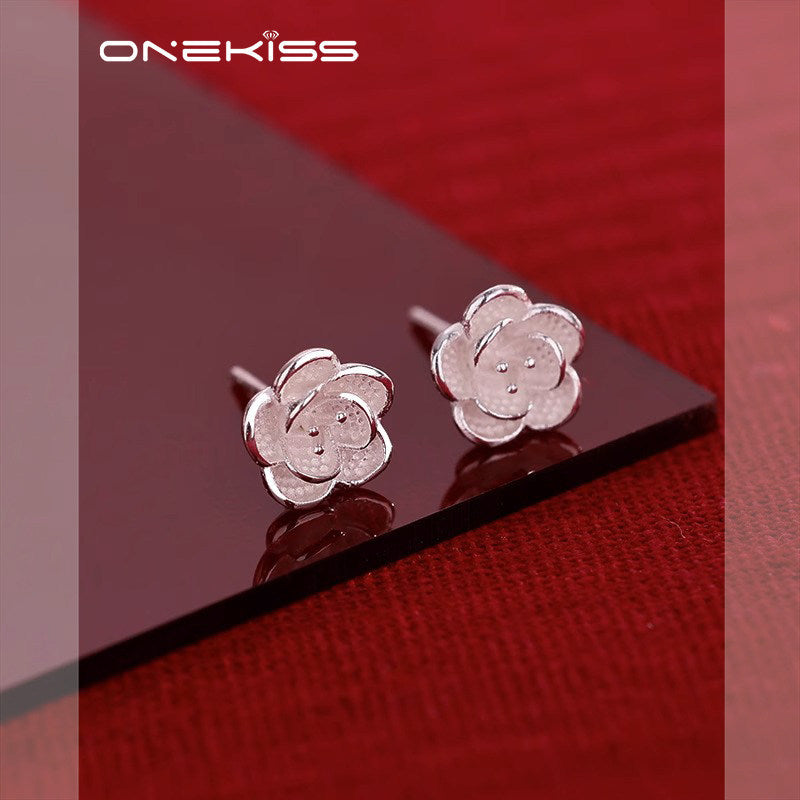 Sterling Sier Needle Camellia Elegant High-grade Design Earrings