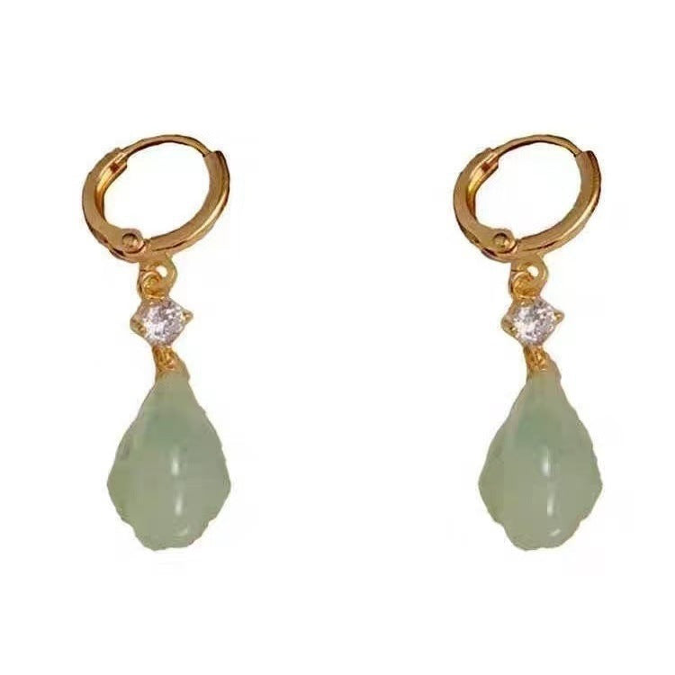 Green Magnolia Water Drop Mild Luxury Retro Exquisite Versatile Stud Earrings