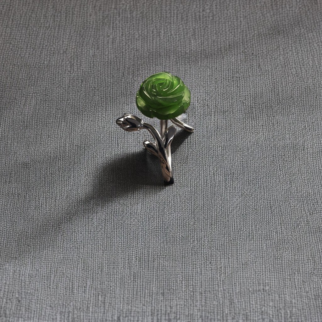 Inlaid White Jade Rose Carved Flower Open Index Finger Female Rings