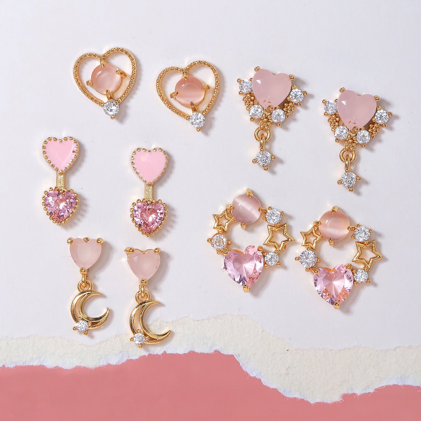 Pink Zircon Heart-shaped Electroplated Design Artistic Love Earrings