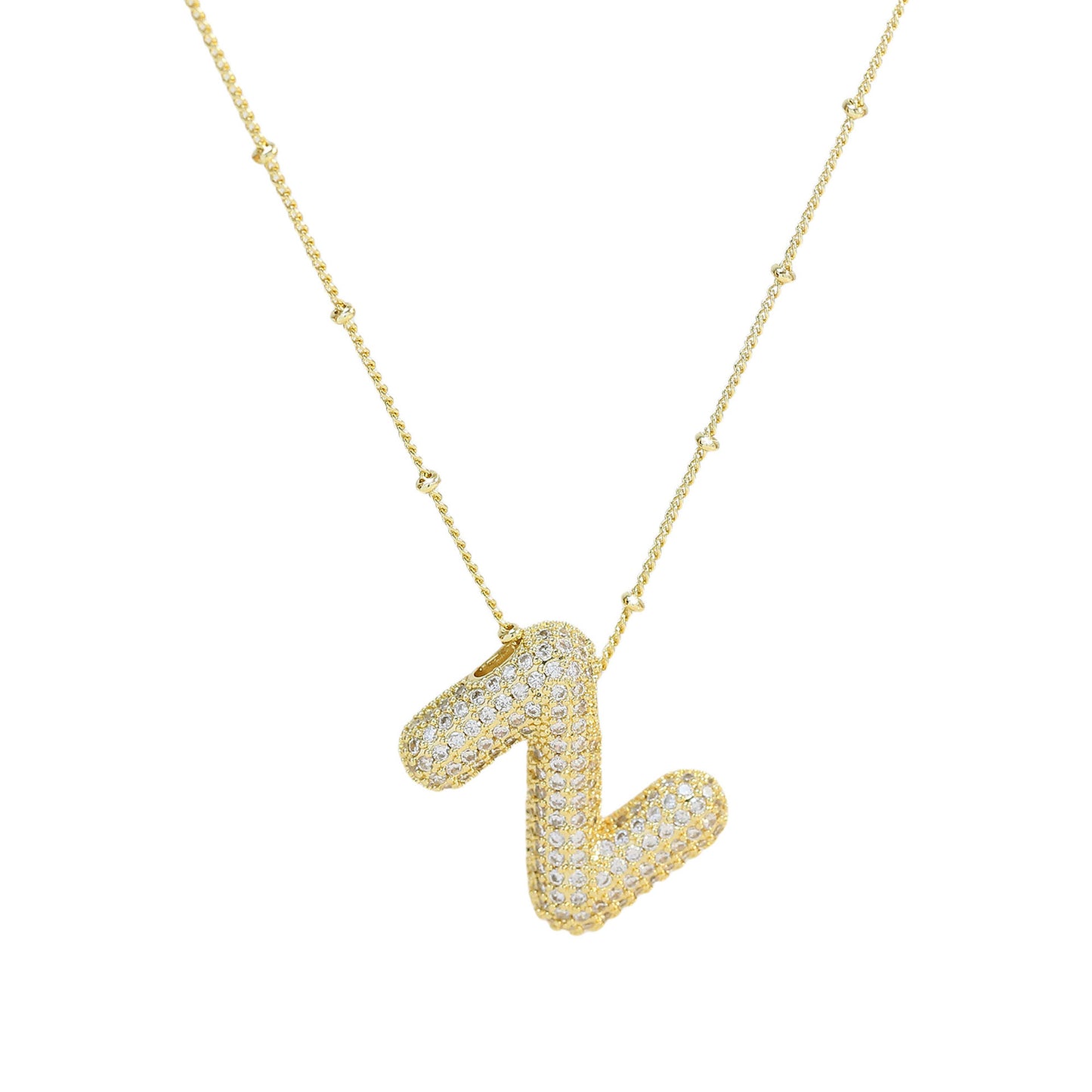 Women's Brass Zircon Bubble Balloon Letter Chubby Necklaces