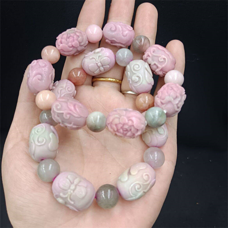 Live Broadcast Optimization Peach Pink Agate Press Engraved Back Lines Bracelets