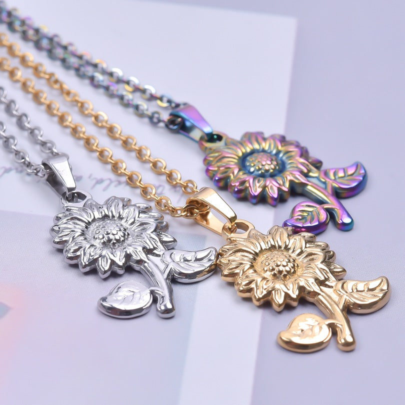 Sunflower Stainless Steel Vacuum Plating Ornament Necklaces
