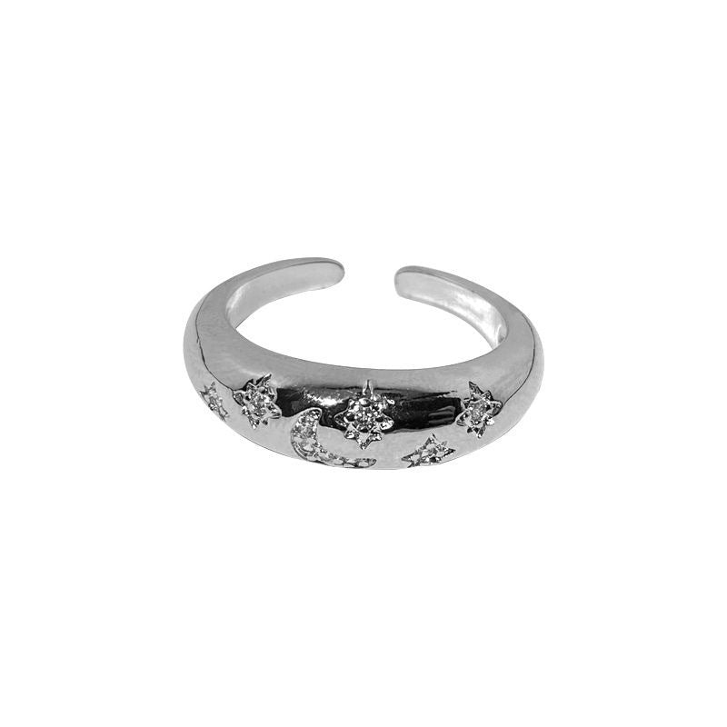 Sier Zircon Cross Female Design Light Luxury Index Finger Ring
