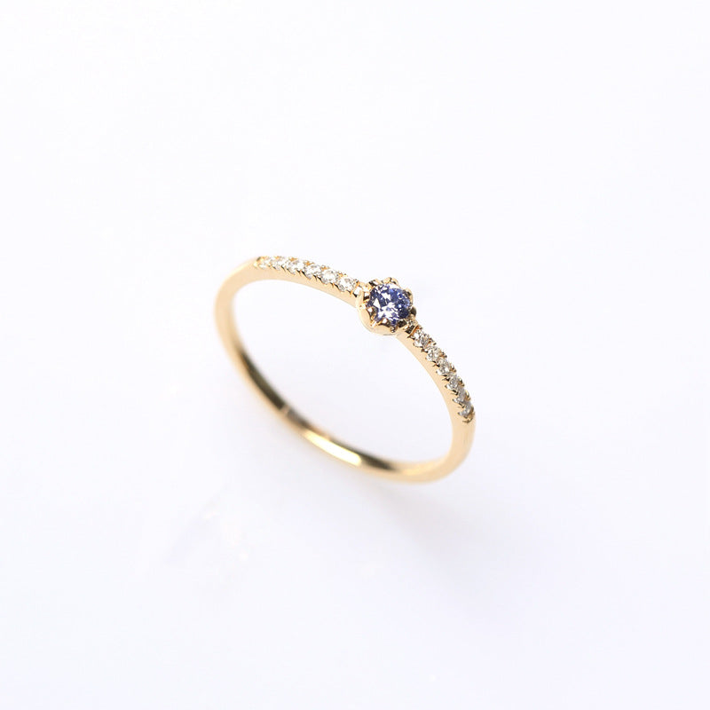Phantom Blue Row Diamond Ladies Niche Design Fashion Ring
