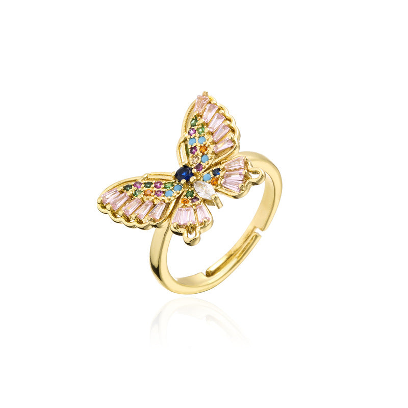 Fashion Personalized Color Square Zircon Butterfly Rings
