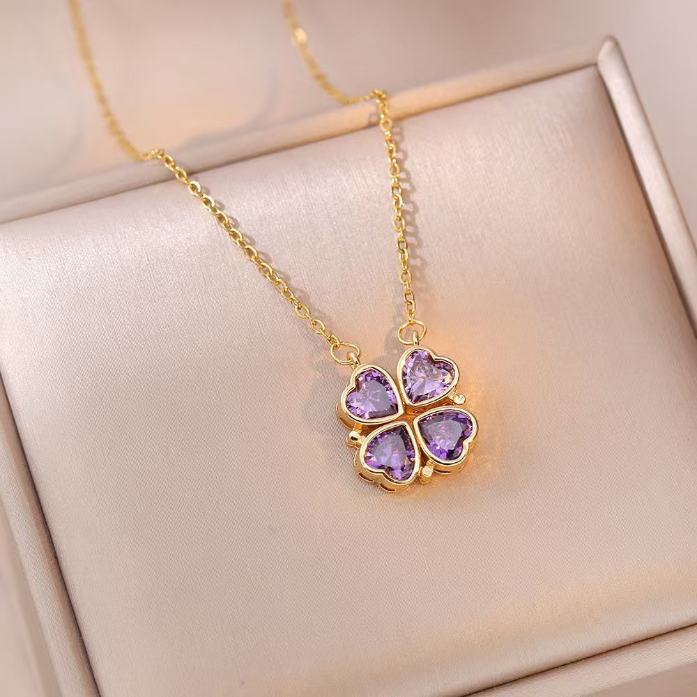With Hearts Four-leaf Flower Love Deformation Design Necklaces