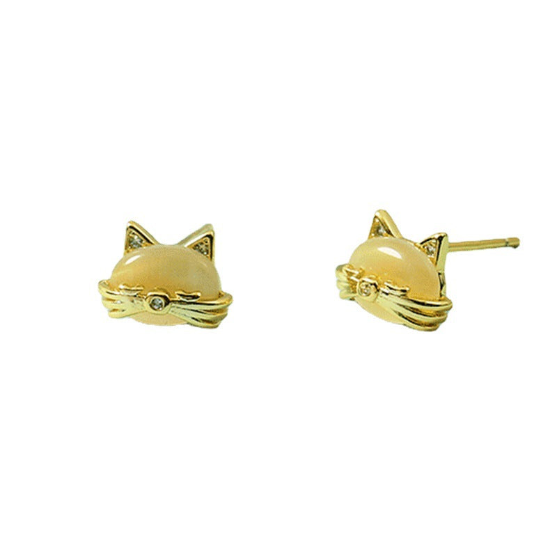 Opal Kitty Small Cute Korean Style Stud Earrings