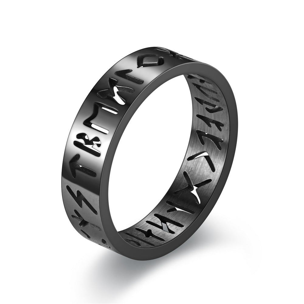 Men's Steel Hollow Ornament Rune Nordic Viking Rings