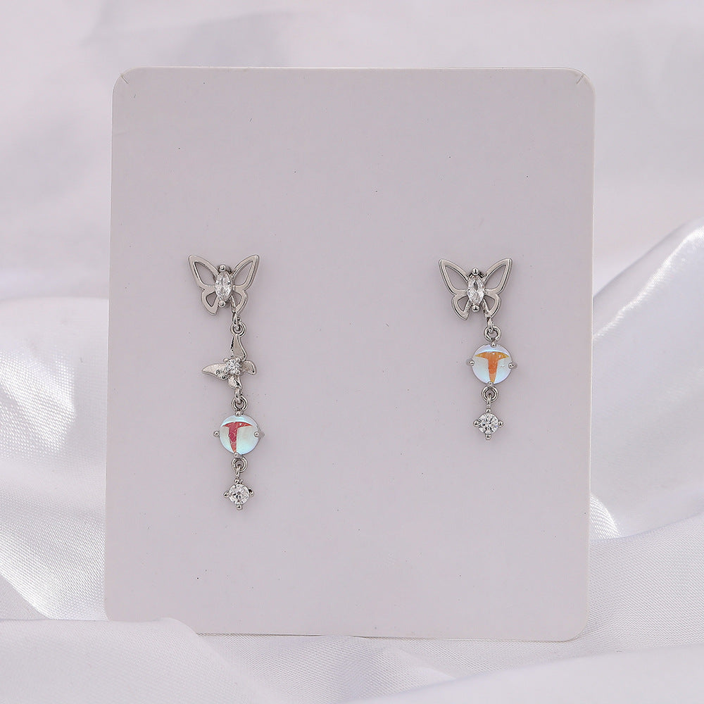 Luxury Asymmetric Niche Zircon Tassel Temperament Earrings