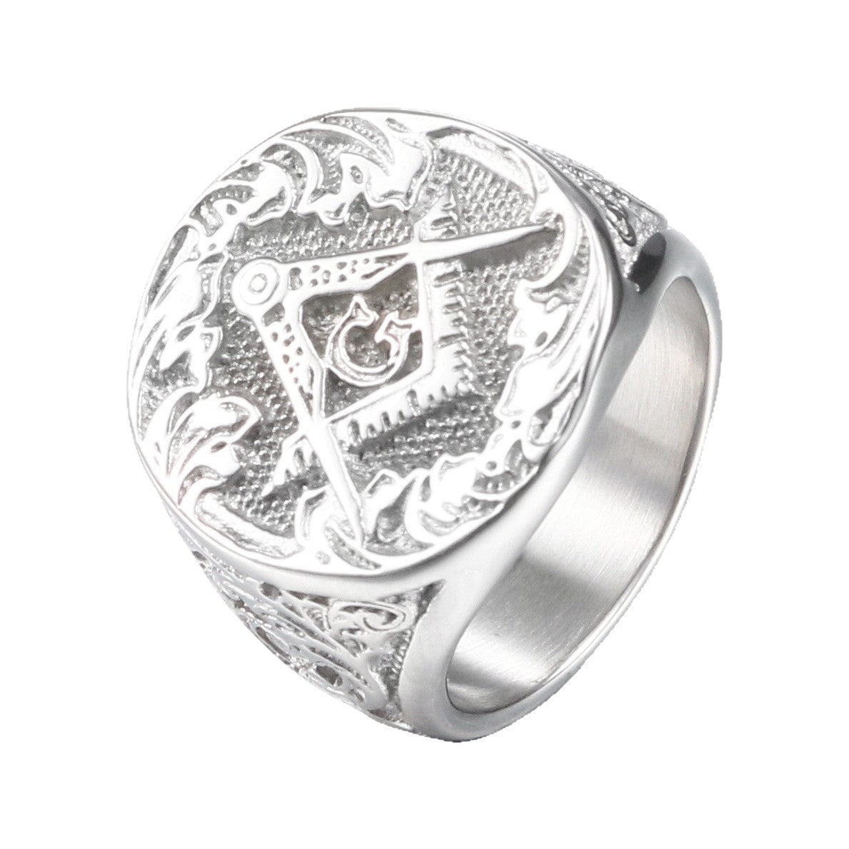 Fashion Stainless Steel Masonic Retro Punk Gold Ring