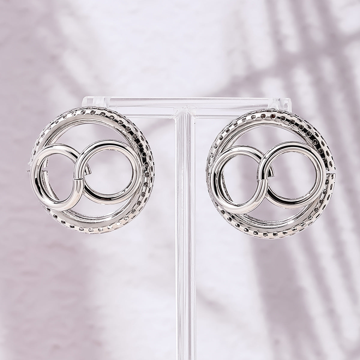 Metal Double Circle Twisted Hollow Multilayer Earrings