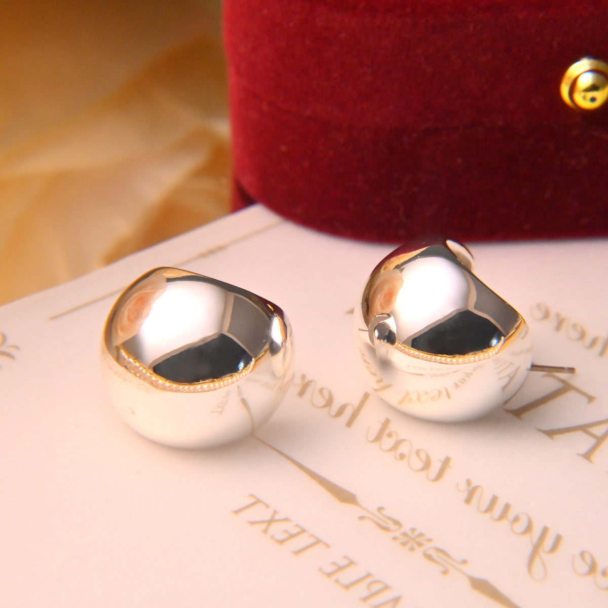 Ear Simple Glossy High-grade Hemisphere Copper Plated Earrings